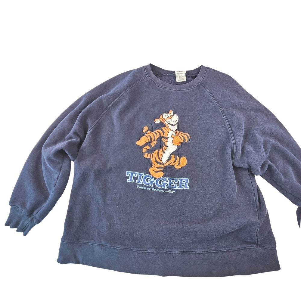 Vintage Disney Store Tigger Sweatshirt Navy Blue Embroidered 90s Y2K Large